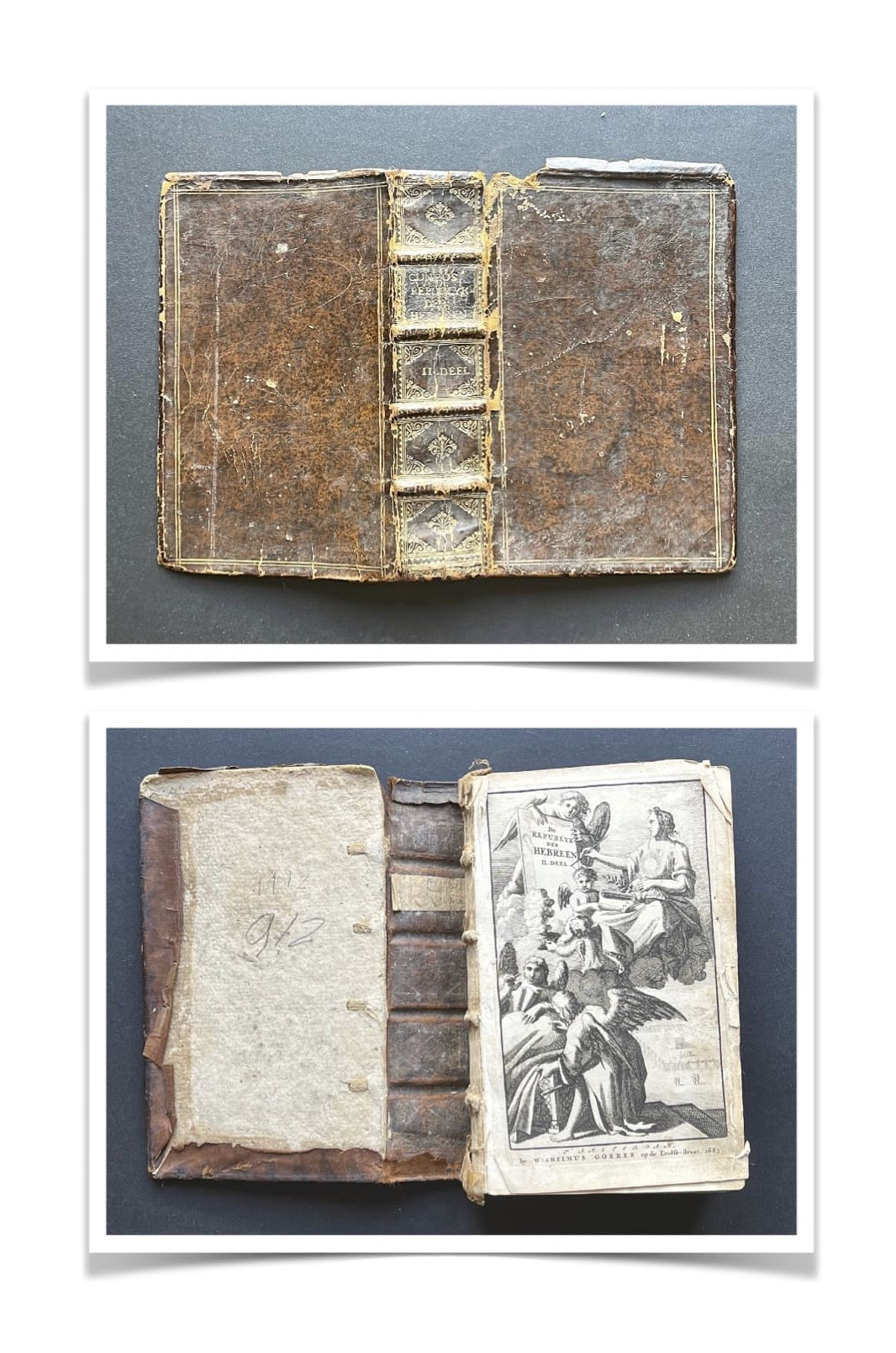 Antiek boek De Republyk der Hebreen voor restauratie